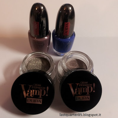 Cream Eyeshadow Vamp in 200 e 400, Lasting Color Gel in 026 e 054 (da sinistra a destra).