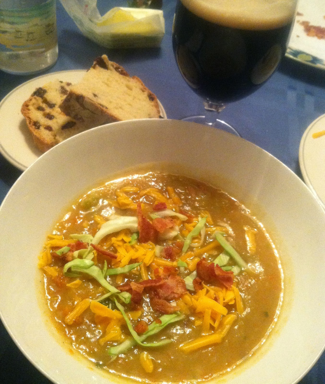 Cooking Chat Irish Potato Cabbage Soup with Bacon, Cheddar and Guinness