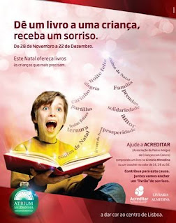 cartaz da campanha com criança sorridente com livro nas mãos