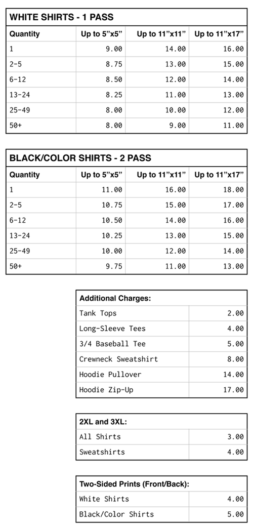 custom shirt prices