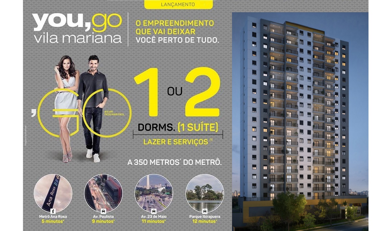 YOU, GO Vila Mariana, Apartamentos 1 e 2 dorms.33 e 57m², Metrô Ana Rosa a 350m. V Mariana-SPaulo-SP