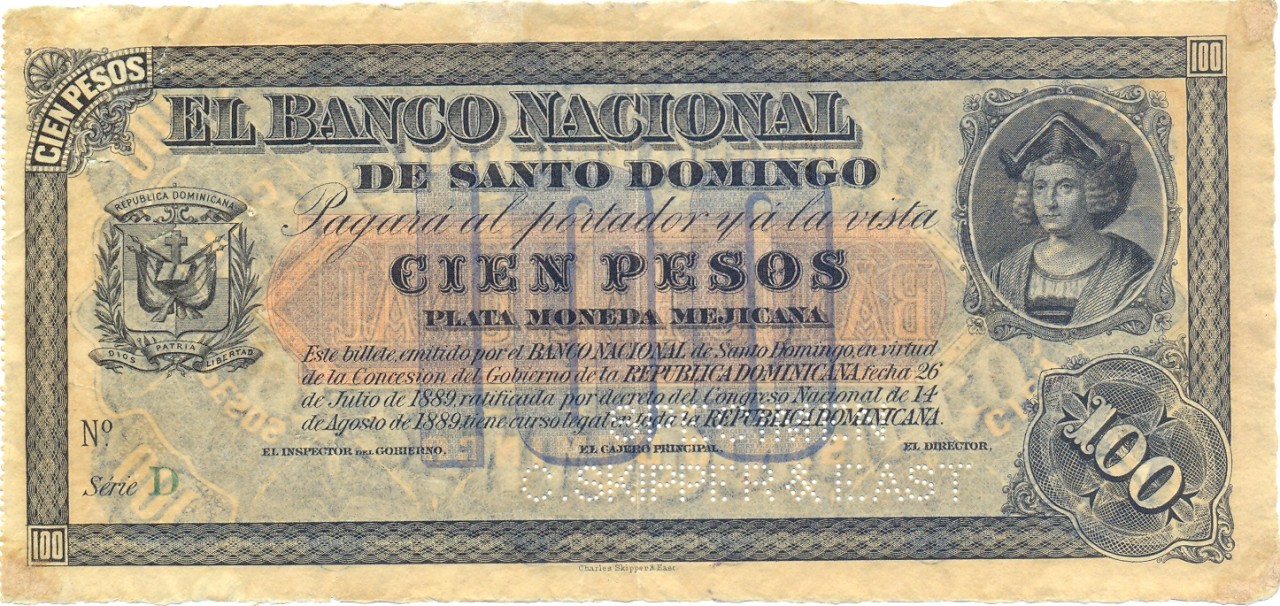 100 Dominican Pesos Silver Certificate, Banco Nacional de Santo Domingo