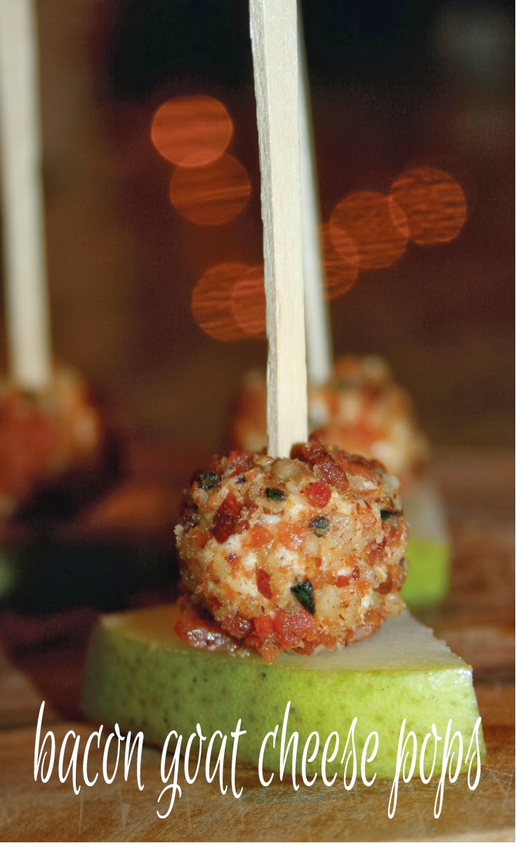 swirls of green Goat Cheese + Bacon Pops