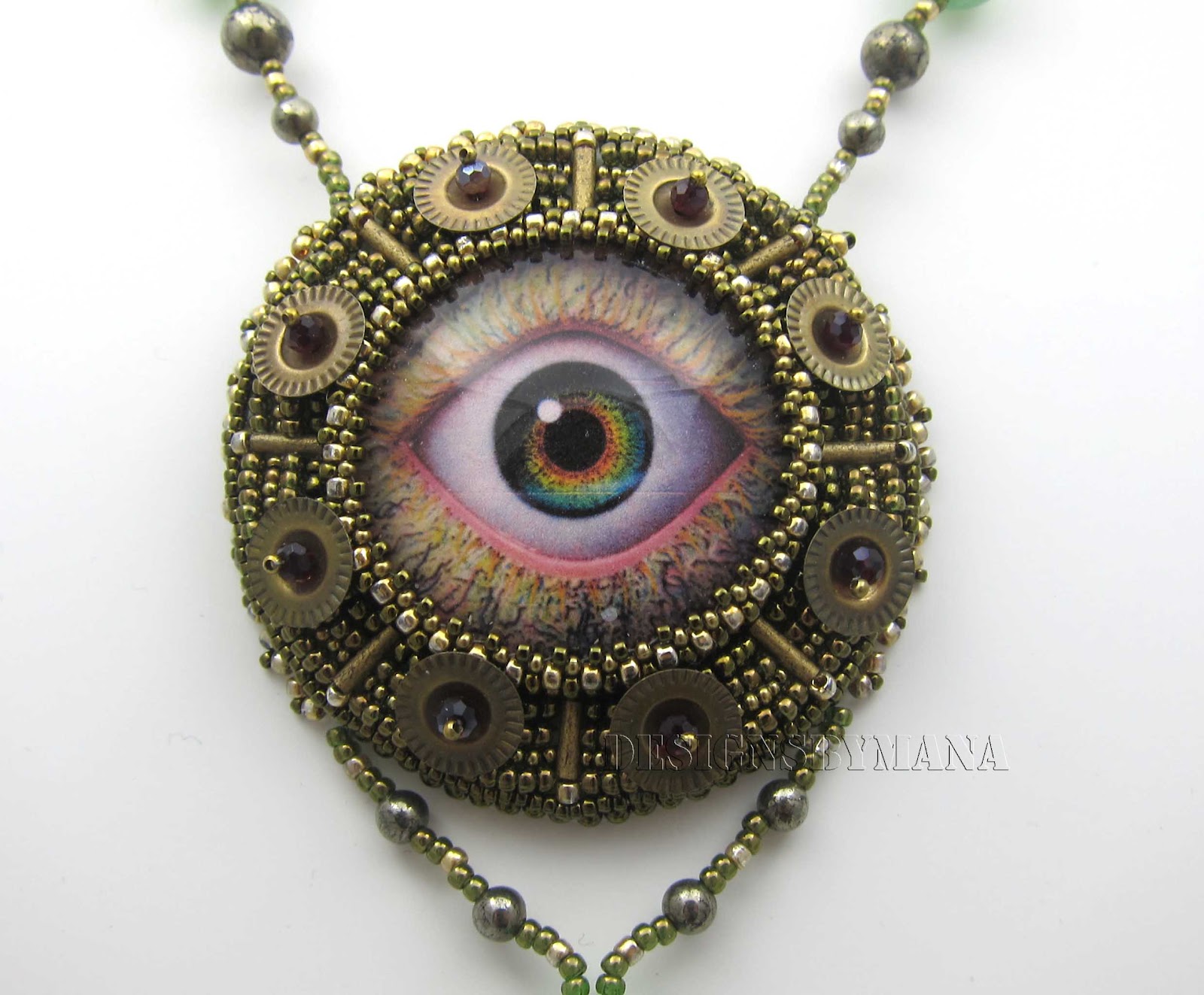 Beadfeast home of handmade bead embroidered jewelry The Eye Necklace
