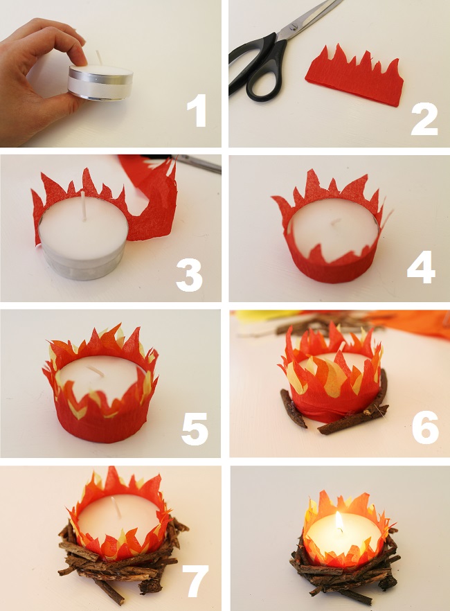 1. First wrap a strip of double sided tape around your tea light.