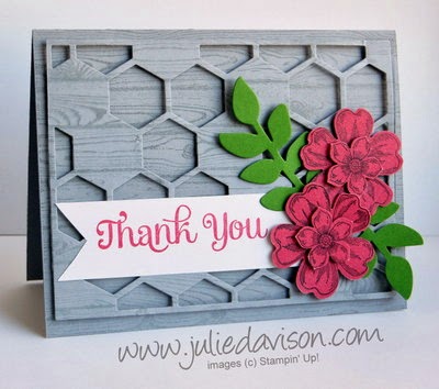 Stampin' Up! Hexagon Hive Thinlit + Flower Shop & Petite Petals stamp sets #stampinup www.juliedavison.com http://juliedavison.blogspot.com/2014/03/flower-shop-petite-petals-garden-thank.html