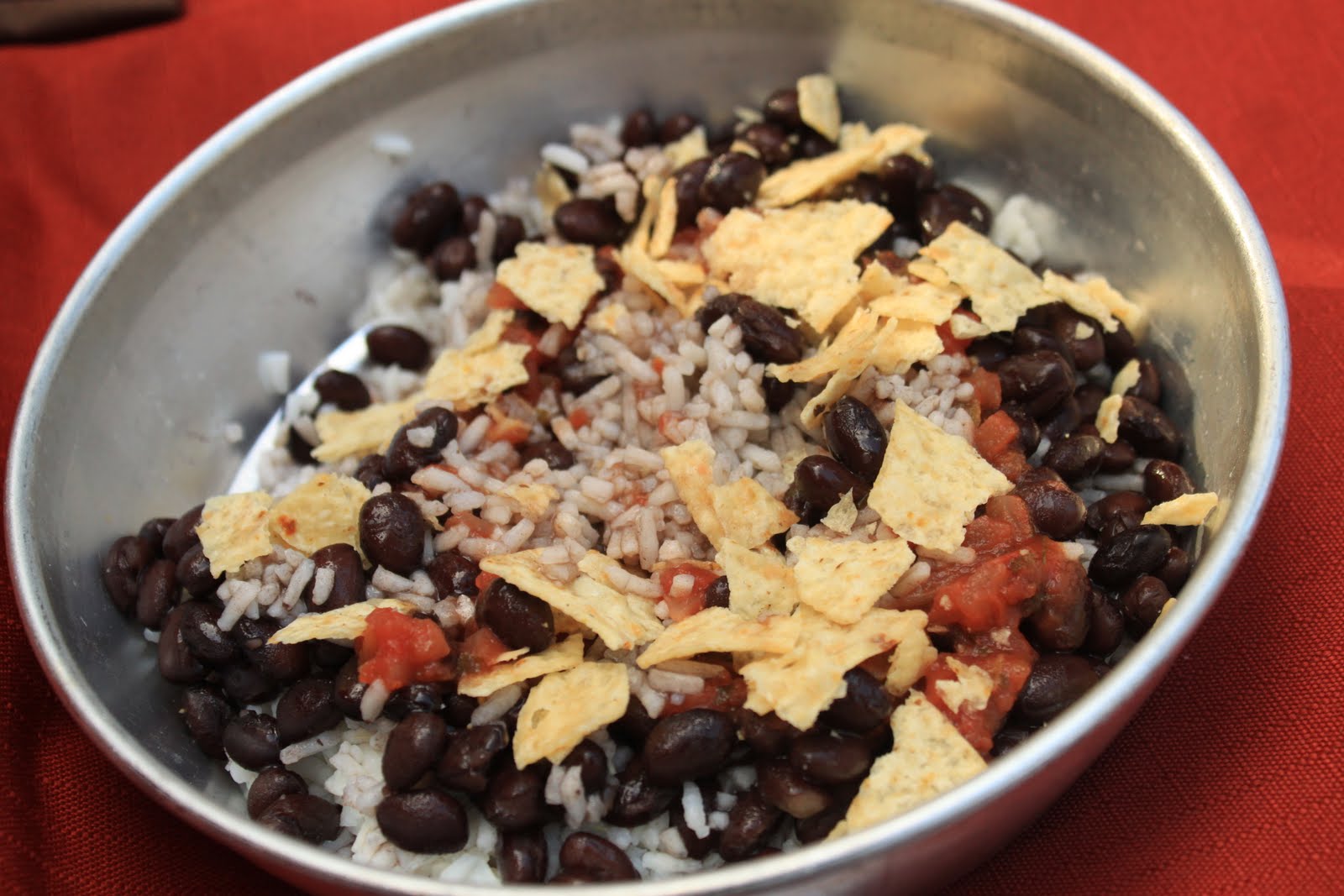 camping food rice and beans greens & chocolate