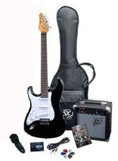 RST BK LH Full Size Left Handed Black Electric Guitar Package w/ Guitar, Amp, Strap and Instructional DVD
