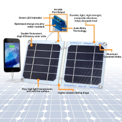 Suntactics sCharger-5 Portable Solar Charger, Light Weight, Waterproof, Durable, Auto-Retry, 1000 mA for iPhone, iPad, Samsung and other Devices