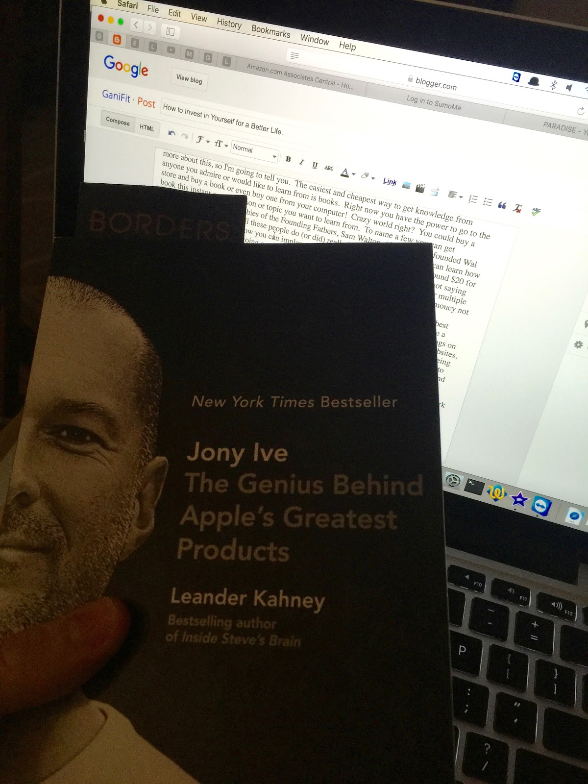 Investing in myself for a better life by reading a biography on Jony Ive.
