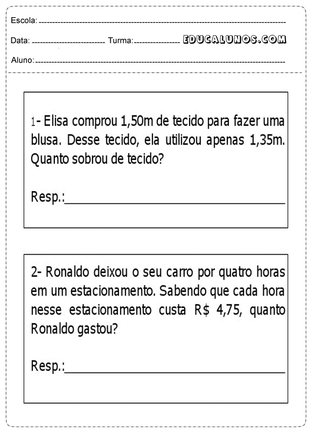 Elisa comprou 1,50m de tecido para fazer uma blusa. Desse tecido, ela...