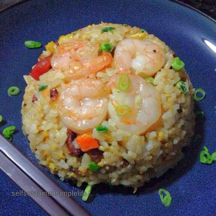 Our Journey to a Simple Life Chinese sausage and Shrimp Fried rice
