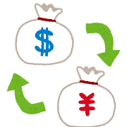 両替のイラスト「ドルと円の両替」
