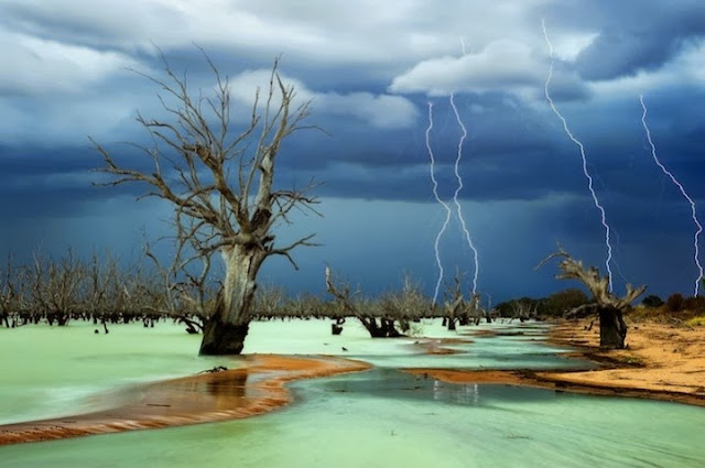 المياه الخضراء هي ظاهرة طبيعية تتبع البرق القوي تصوير |جولي فليتشر