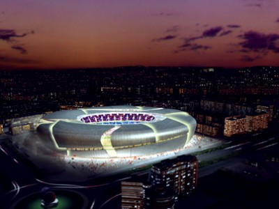 Vista Geral Nou mestalla, estádio do Valencia proximidade à edifícios vizinhos do Nou Mestalla