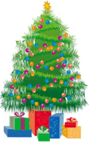 Decorated Christmas tree clip art image with gifts