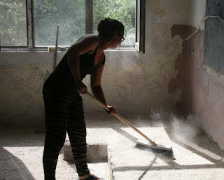 Sweeping up the twin room Sweeping up the twin room