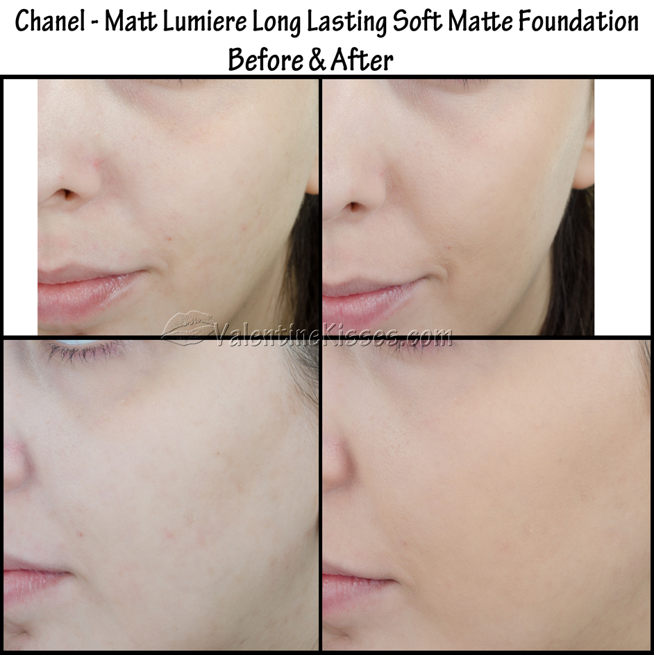 Valentine Kisses: Chanel Mat Lumiere Long-Lasting Soft Matte Foundation -  before & after pic, swatches, review