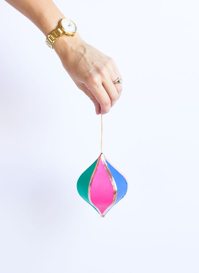DIY painted paper mache Christmas ornaments with copper trim DIY painted paper mache Christmas ornaments with copper trim