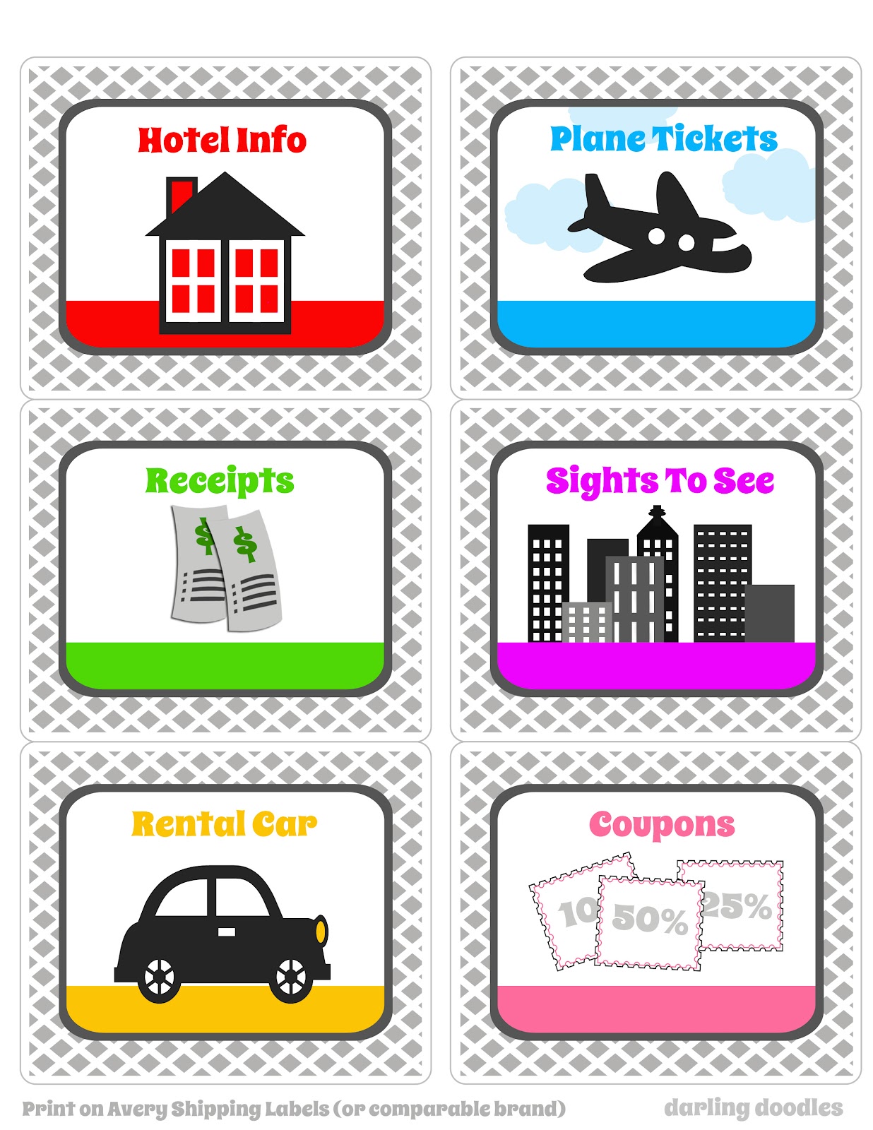 travel binder labels darling doodles