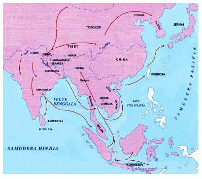 hindu buddha indonesia 2015: PETA JALUR PENYEBARAN AGAMA HINDU BUDDHA