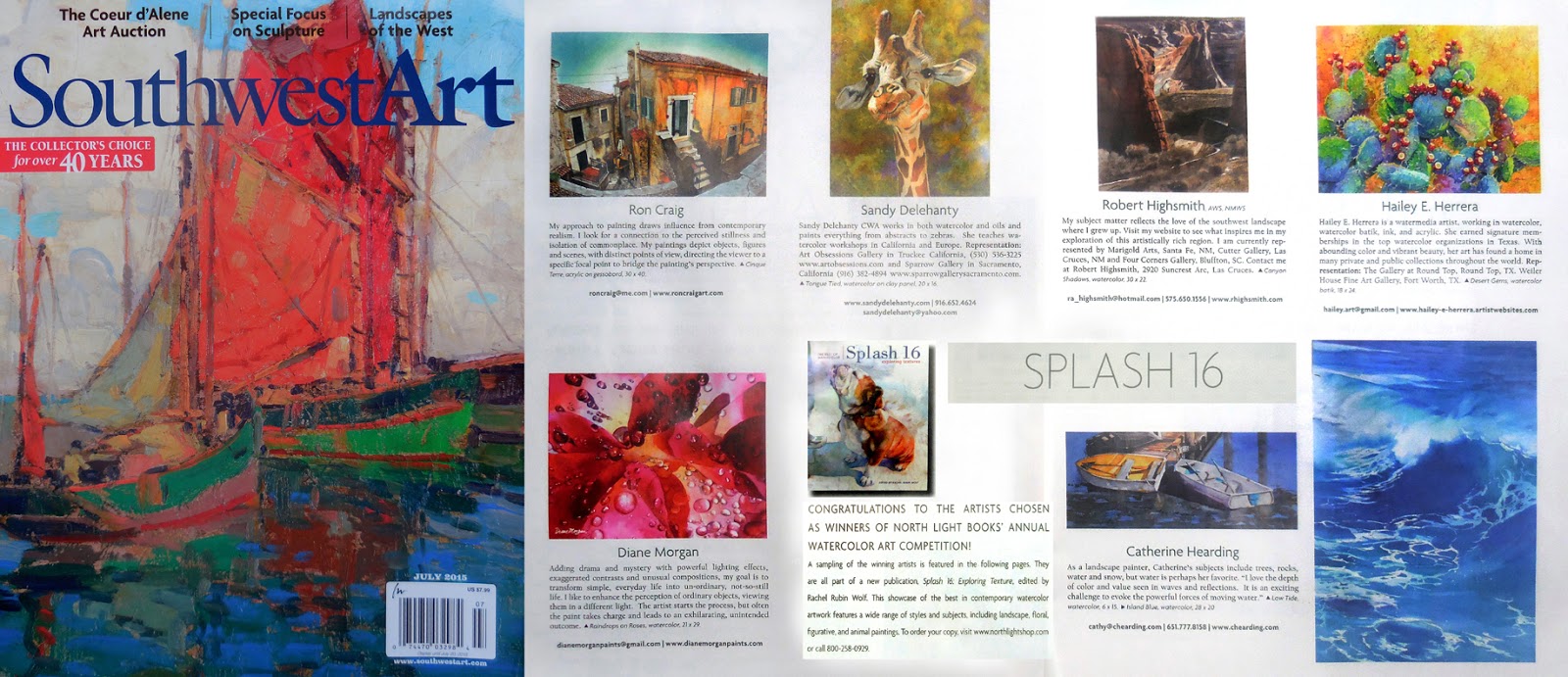 Daily Painters of California Splash 16 feature in July issue of Southwest Art magazine