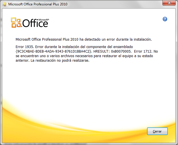 Inform??tica Argento Error 1935. Error durante la instalaci??n del