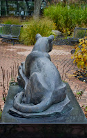 Ocelot Lounge, copyright 2013, Stephanie Maatta Smith ocelot statue back view, Schoolcraft College
