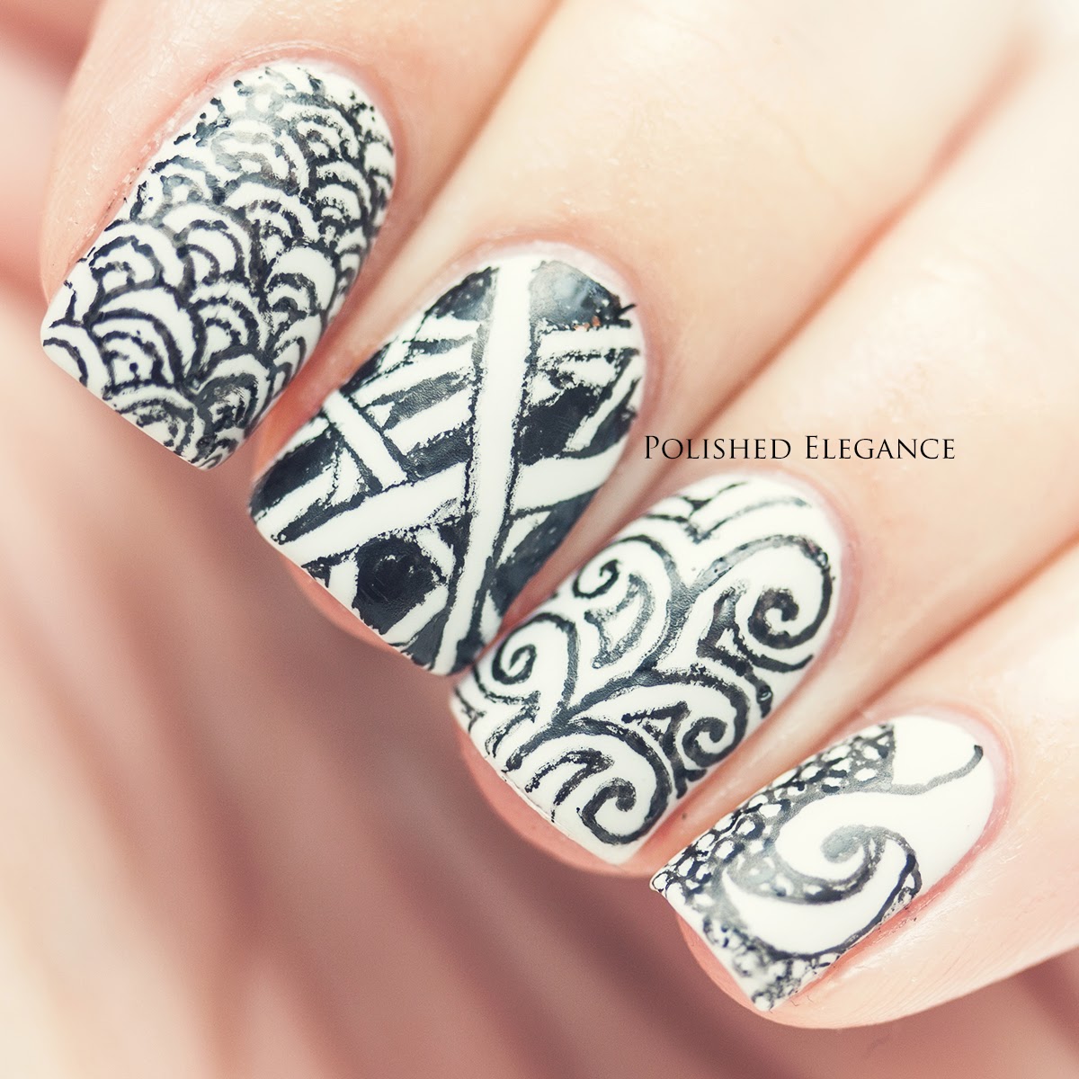 Polished Elegance Zentangle nail art