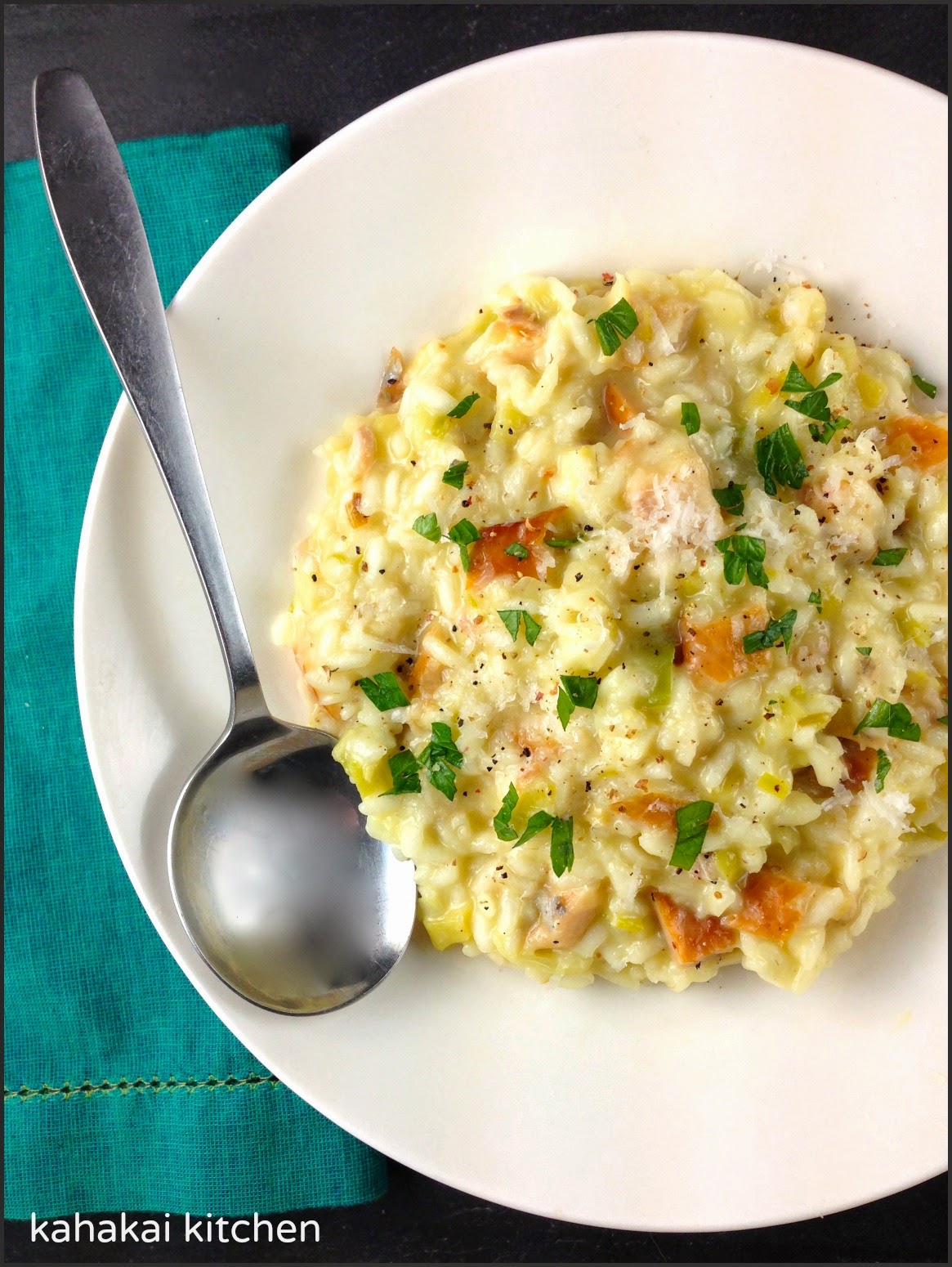 Kahakai Kitchen Smoked Trout and Leek Risotto {One Photo Friday}