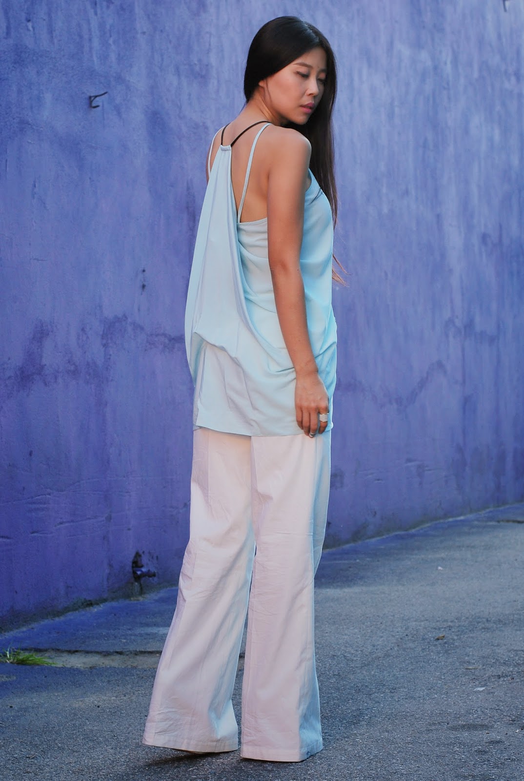 cut25 blue tank top inspired by Lupita Oscars dress pretty tank with back draping