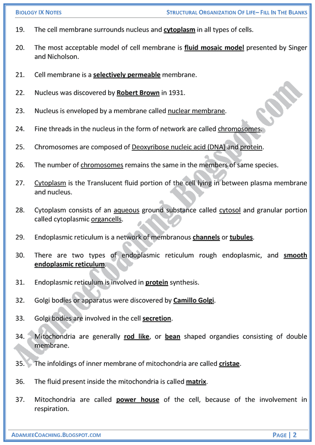 structural-organization-of-life-fill-in-the-blanks-biology-notes-for-class-9th
