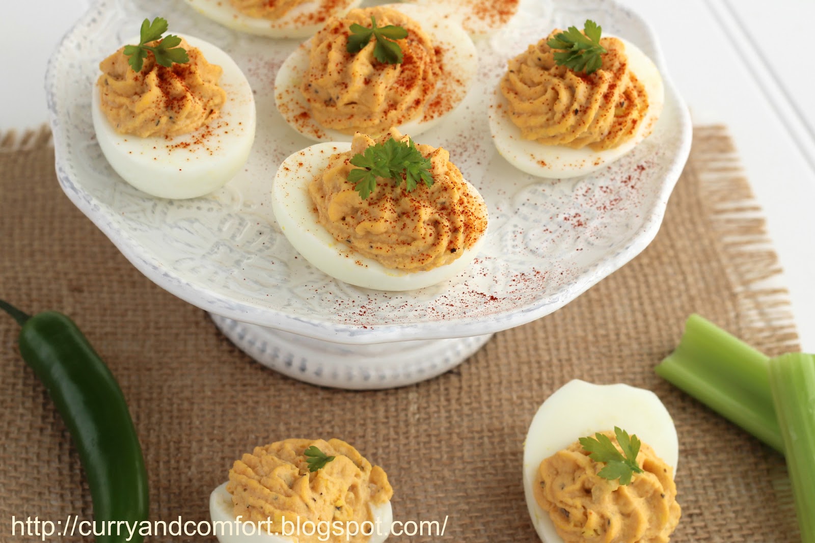Kitchen Simmer Buffalo Chicken Deviled Eggs