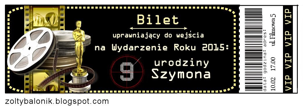 żółty Balonik Gwiazdy Filmowe żółty Balonik Zaproszenie