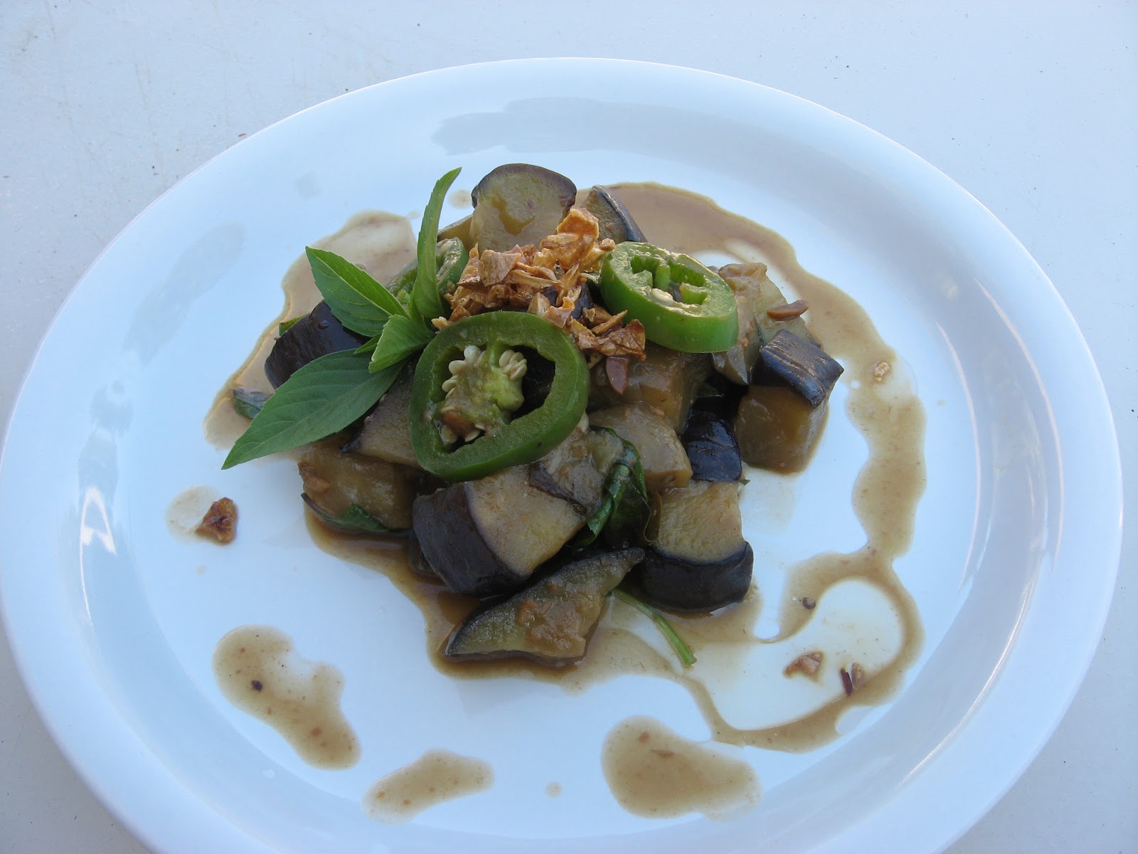 Modern Thai Food Eggplant Stir fried with Thai Basil