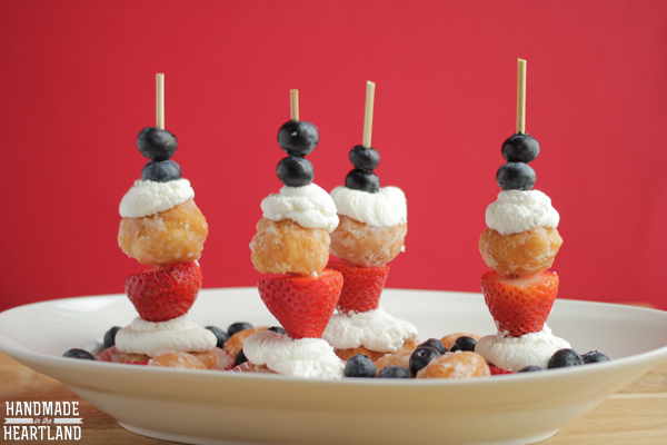 Red, White & Blue Donut Hole Kabobs for the 4th of July breakfast!