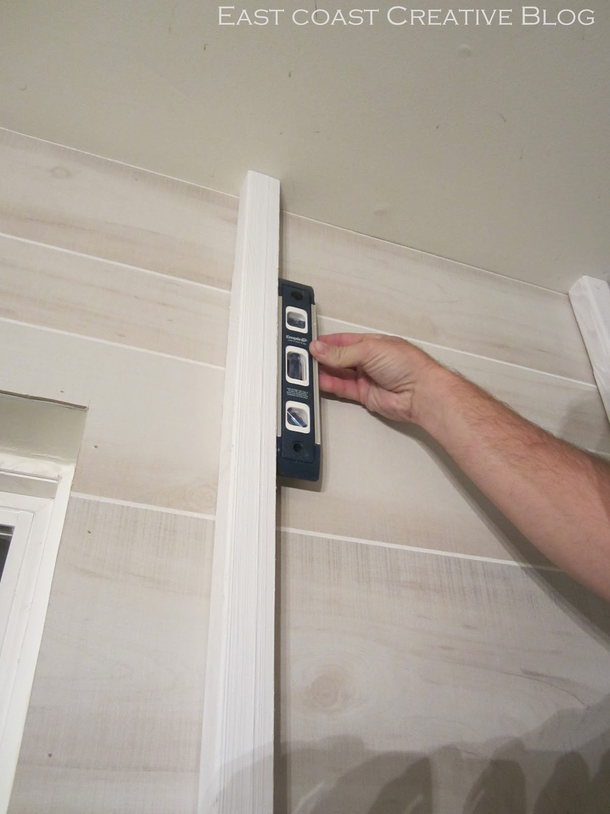 Planked Wall with Exposed Stud Shelving {Tutorial} East Coast Creative