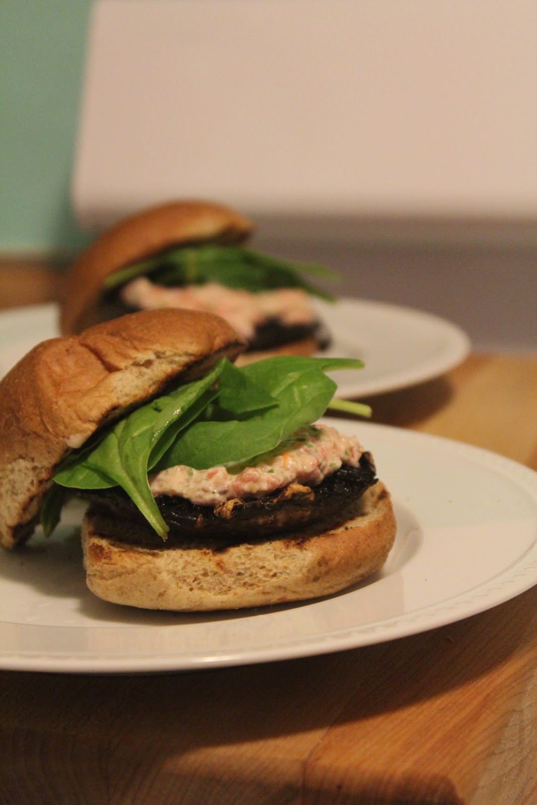 Carey On Lovely Portobello Burgers with Tomato Mayo