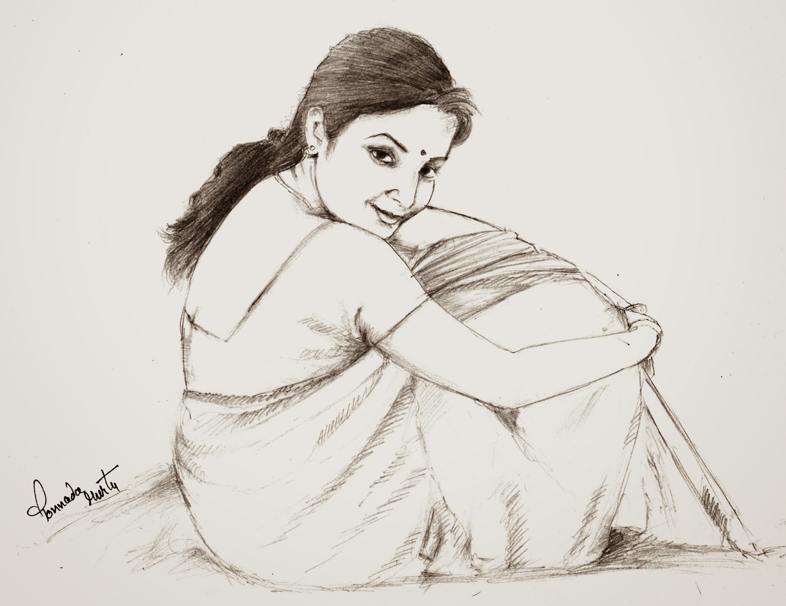 Sketches and Drawings : Telugu girl - pencil drawing