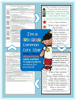 I'm a First Grade Common Core Star ELA Rubric Posters and Checklists