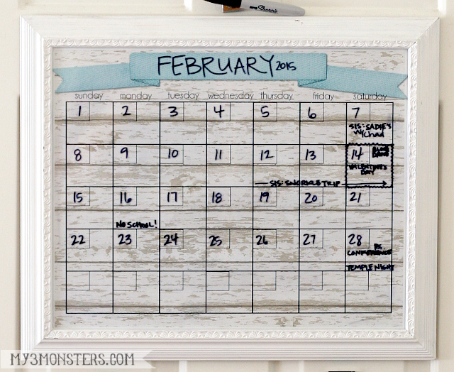 Printable calendar, dry erase, glass front calendar Dry Erase Calendar Printable at my3monsters.com