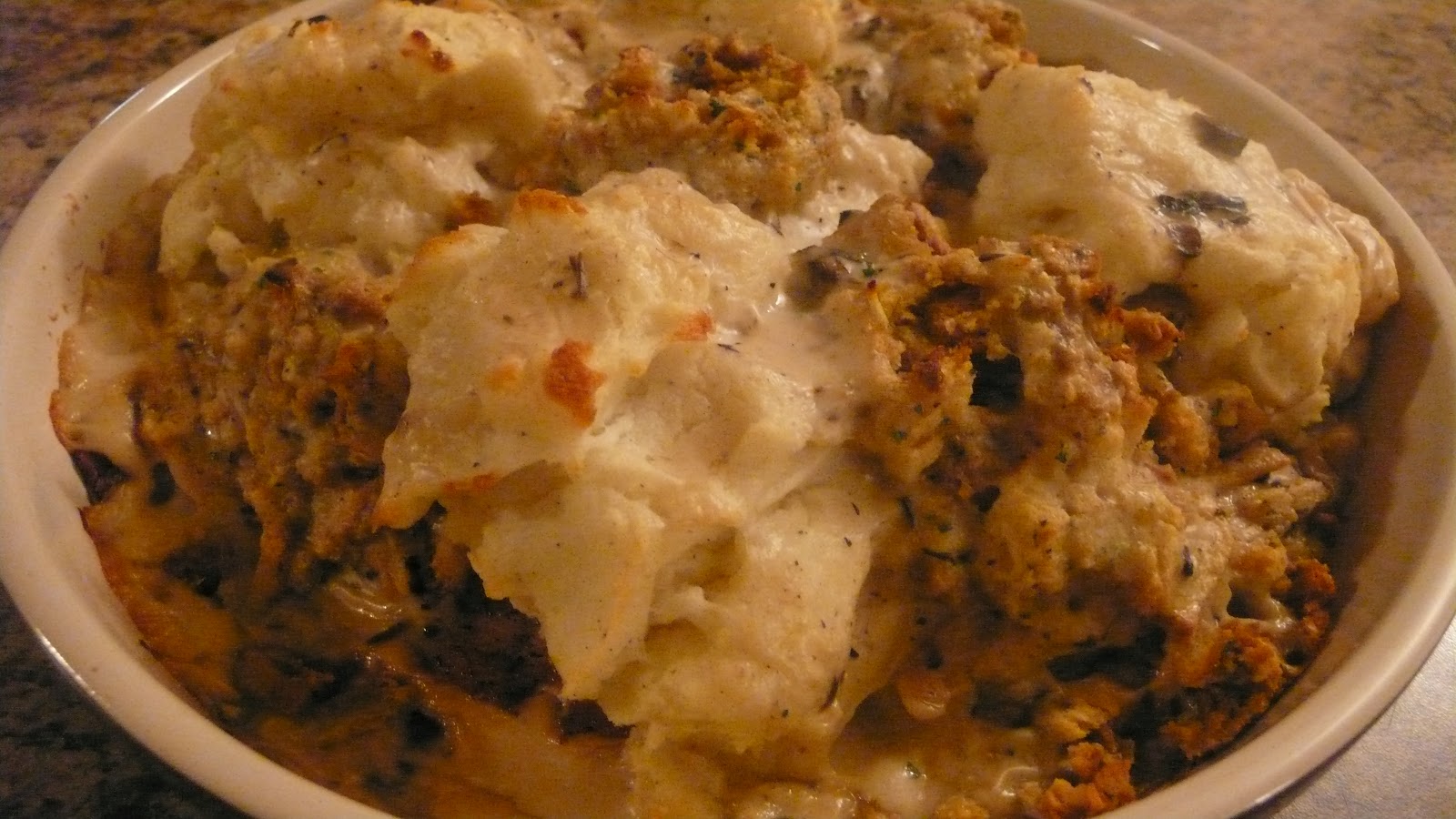 Joyously Domestic Pork Chop, Stuffing and Mashed Potato Casserole