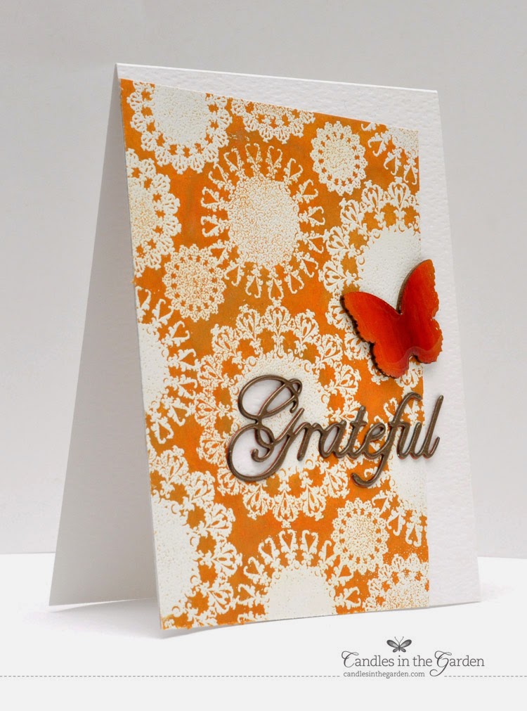 ©Candles in the Garden. RIC74. Inlaid die-cutting and embellished butterfly (Wink of Stella and Glossy Accents).