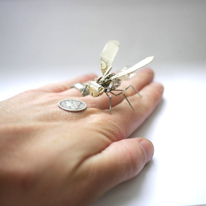 Tiny Mechanical Insects Made of Watch Parts