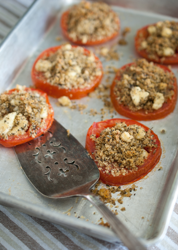 Simple Craves & Olive Oil roasted tomatoes with breadcrumbs, herbs, & feta