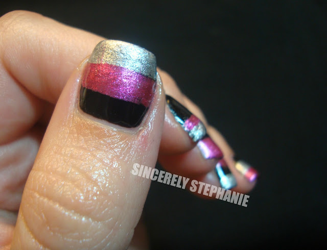pink-black-silver-geometric-nail-art