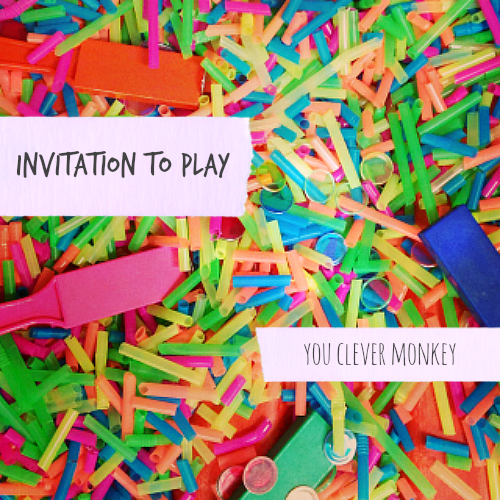 Invitation to play straws, and colours you clever monkey