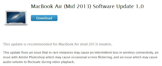 Macbook Air Mid 2013のソフトウェアアップデートがリリース