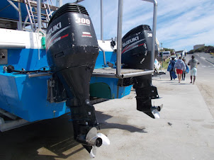 The powerful "Outboard Engines" of our shark cage dive tour boat.