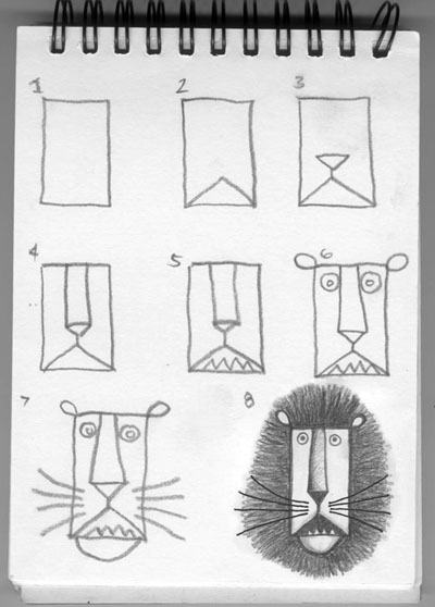 theHANDrawn – Rom Salvar: 7 Steps Doodling Lion's Face Out from a Rectangle